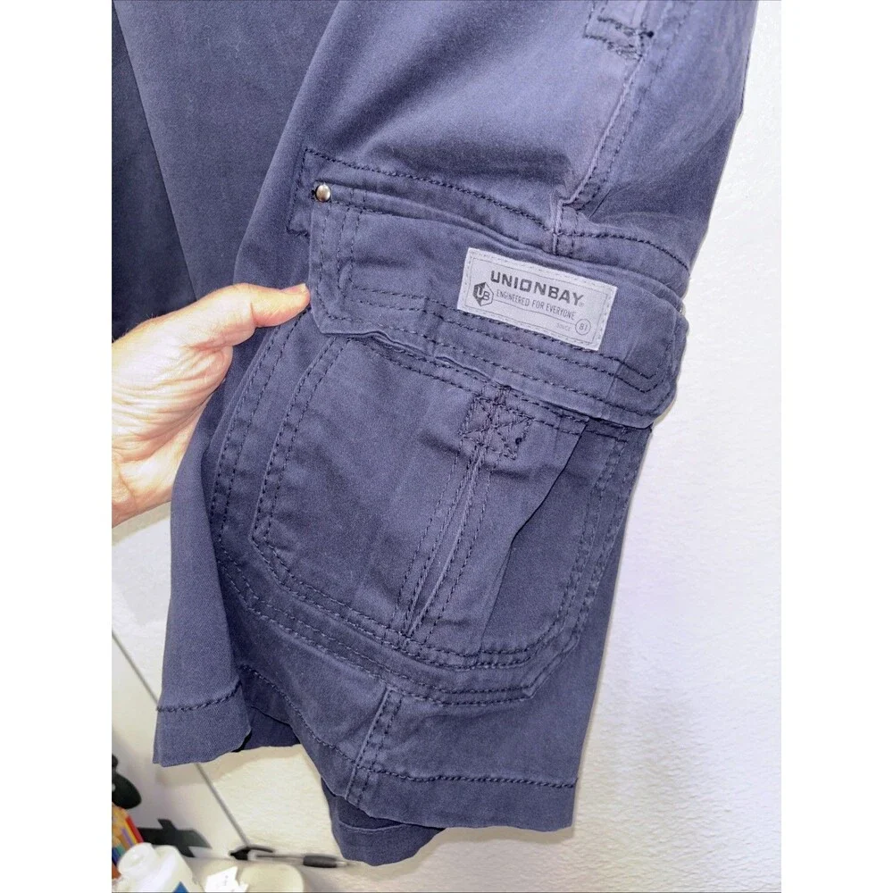 Unionbay Men Blue Cargo Shorts Cotton Canvas Zip Solid Flat Front Pockets 38